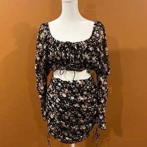 SABO SKIRT BLACK FLORAL TWO PIECE SKIRT SET SIZE S
